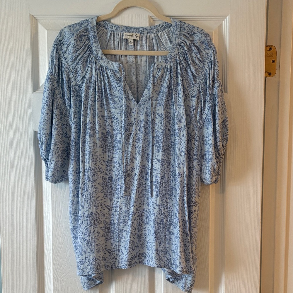 Wonderly Light Blue Patterned Blouse